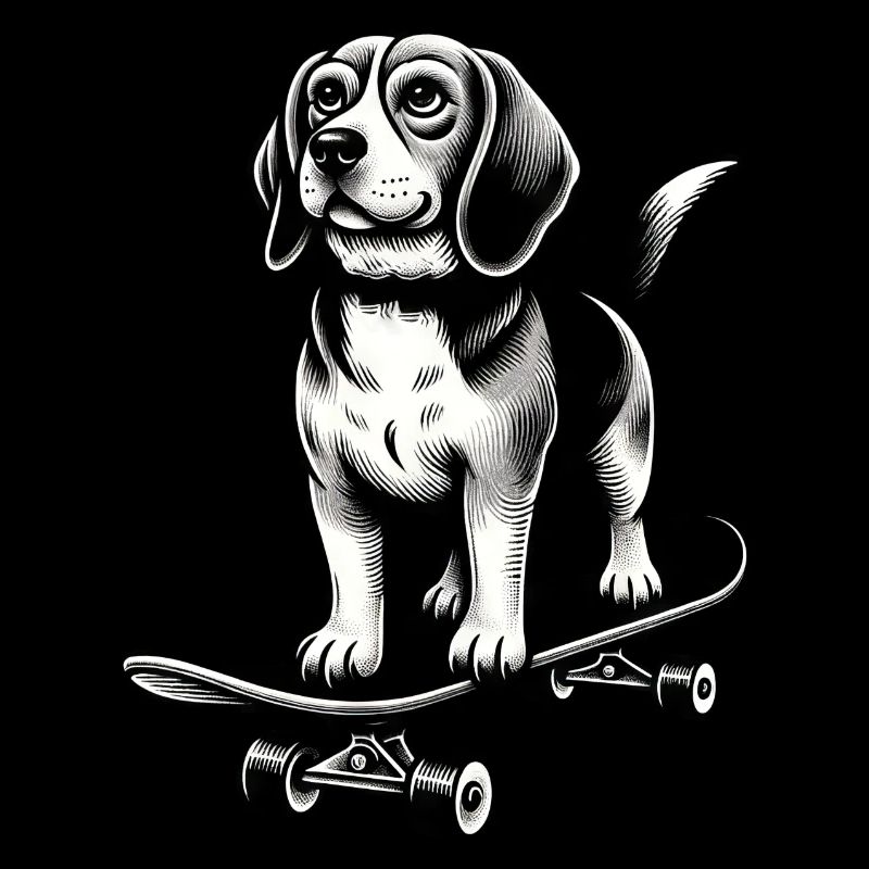 Beagle Chien Skateboard Noir Blanc Style De Tatouage