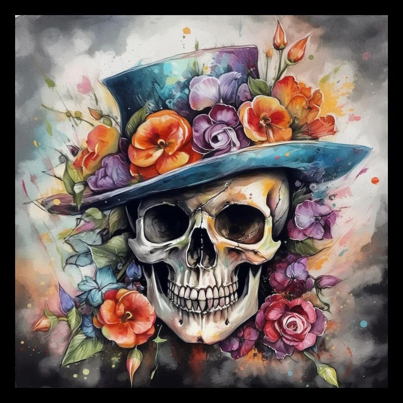 TÊTE DE MORT AU CHAPEAU FLEURI