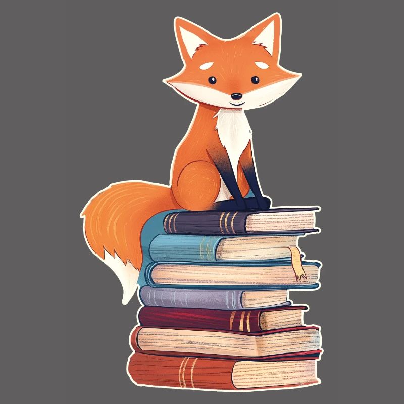 Fox on stack of books