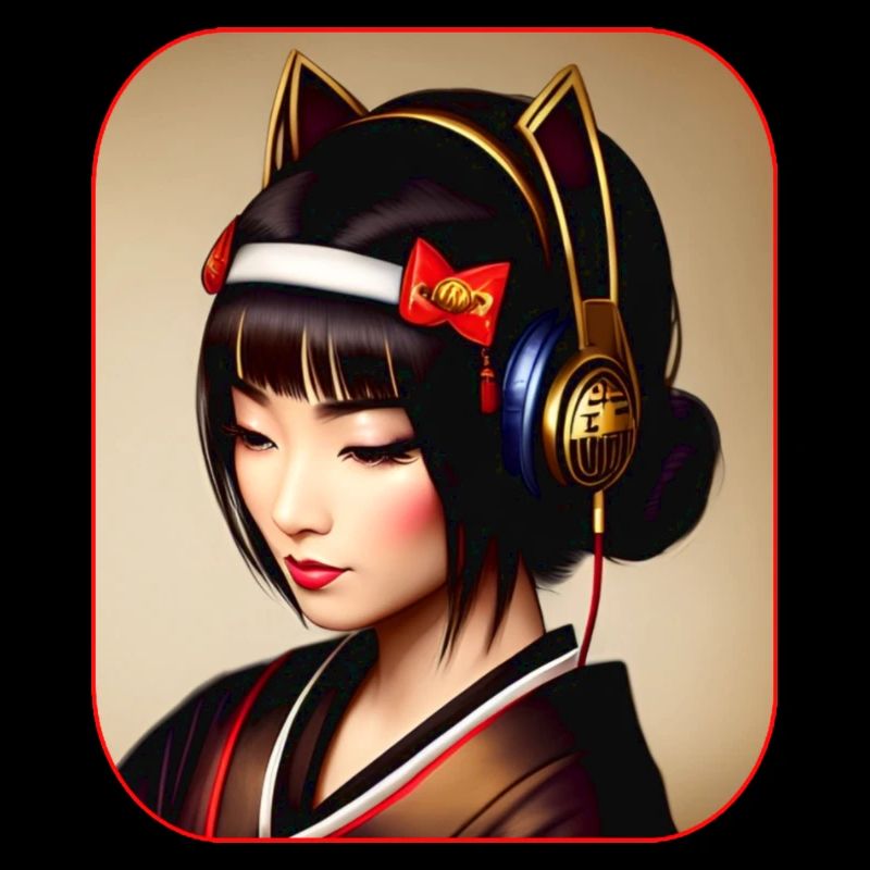 Geisha moderne avec écouteurs