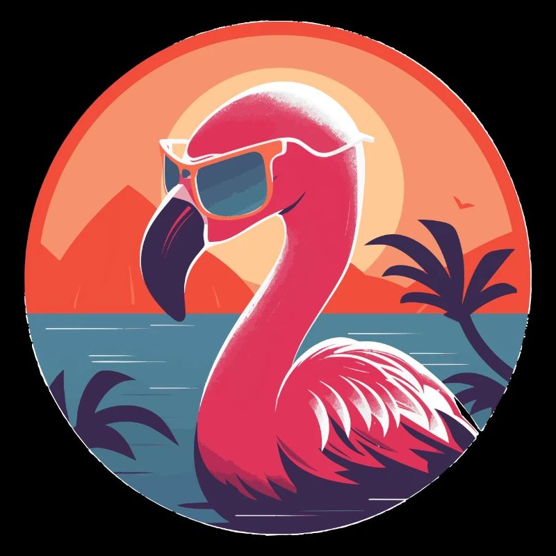 Flamingo with sunglasses, exotic bird