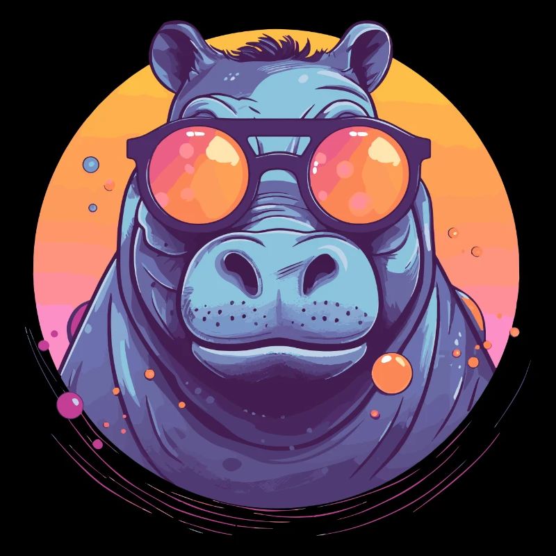 Hippopotame avec lunettes de soleil, Hippopotame, Cheval d’eau