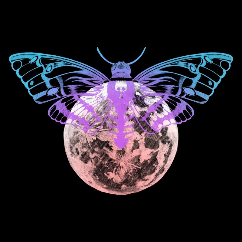 Dessin papillon de nuit et pleine lune / crâne Hawkmoth