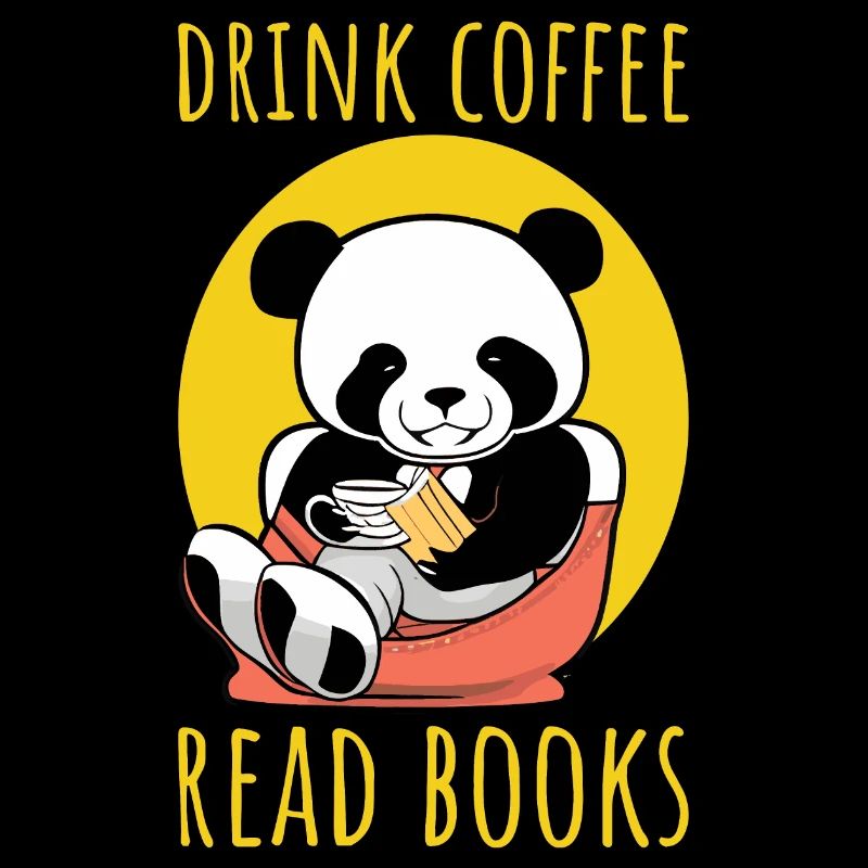 Drink coffee, read books - Panda Illustration