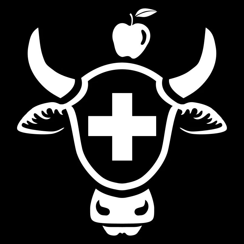 Schweizer Wappen mit Kuhkopf und einem Apfel