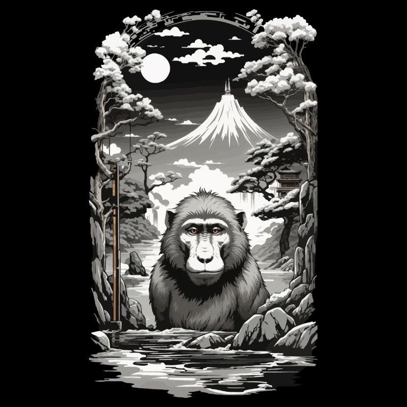Asian Monkey Ukiyo-E Hot Spring Design