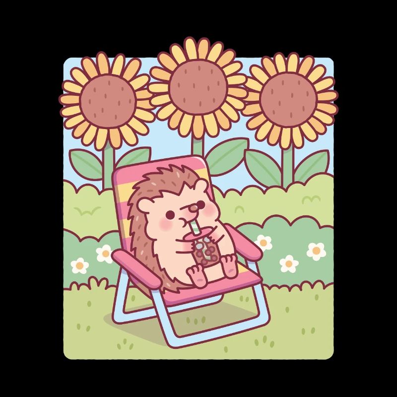 Süßer Igel chillt unter den Sonnenblumen