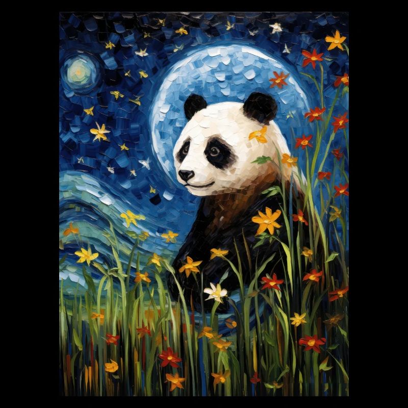 Panda Van Gogh Ciel étoilé Style
