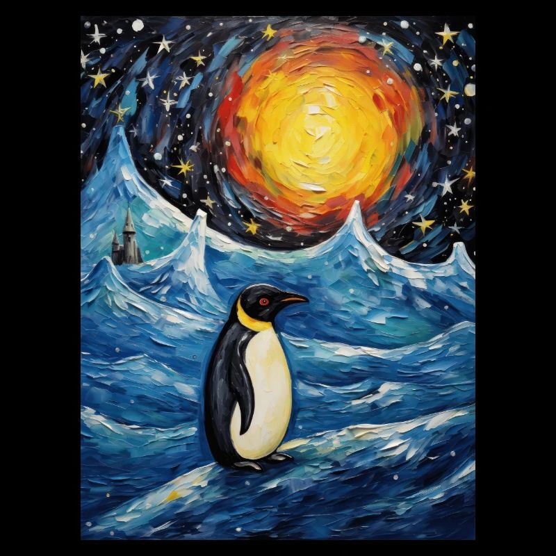 pinguin, van gogh, sternennacht, tier, vogel