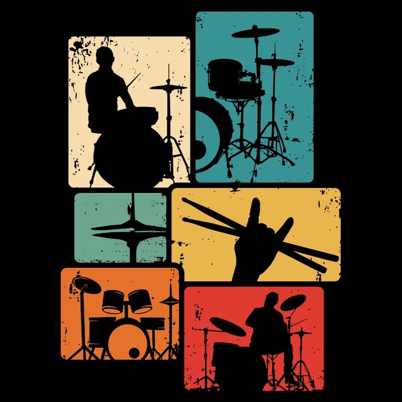 Drummer Retro Drum Set Drumsticks Drumming