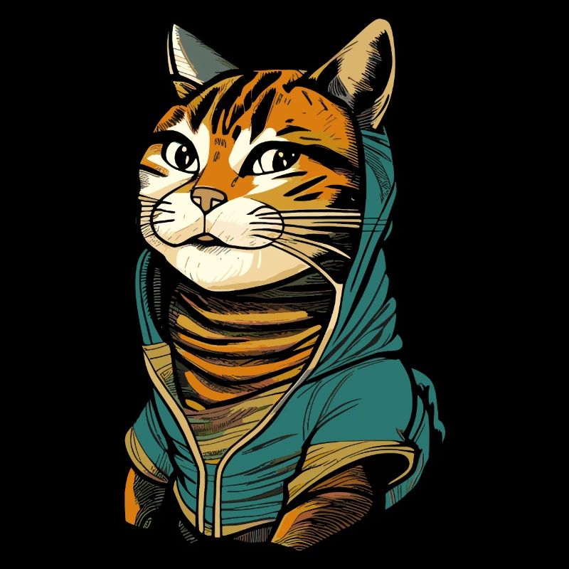 Coole Illustration einer Katze mit Hoodie