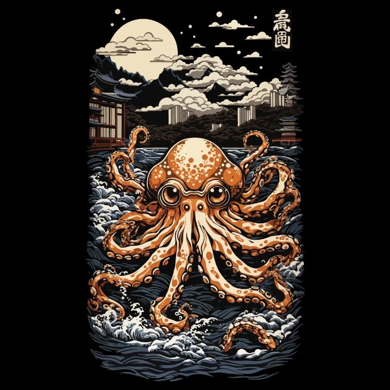 Ukiyo-E Retro Octopus Sea Wave Kraken Retro