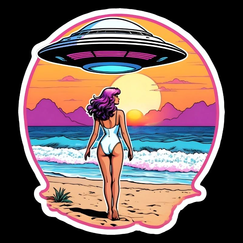 Strandbabe sieht ein UFO