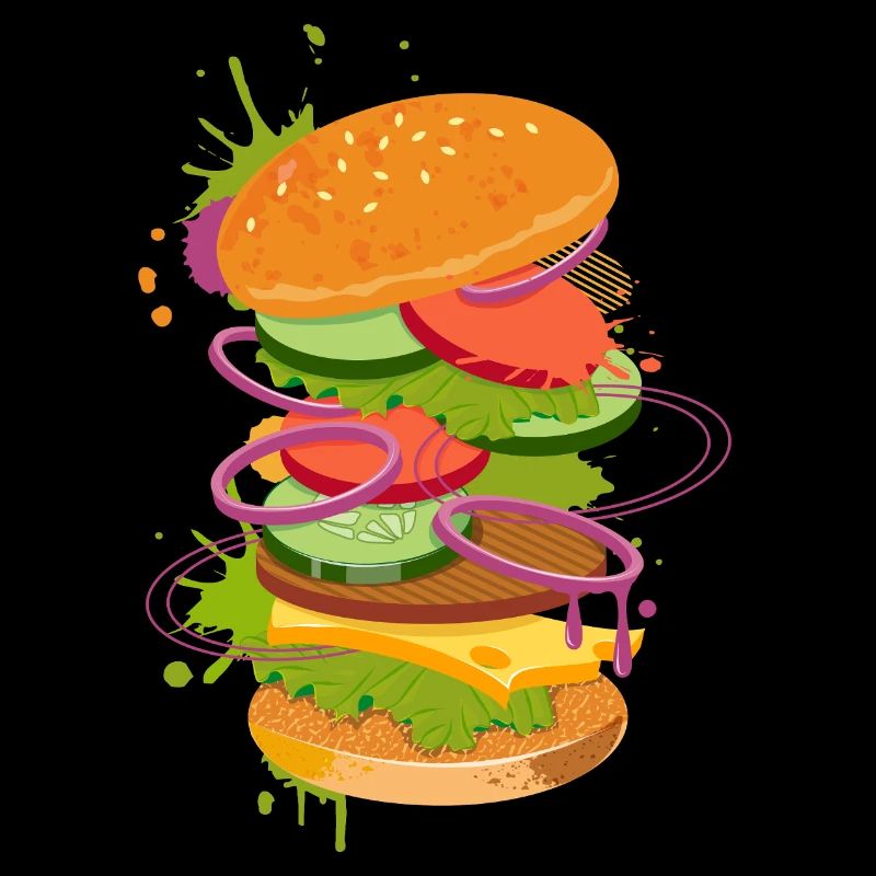 Burger graffiti coloré dans le look de la cuisine de rue