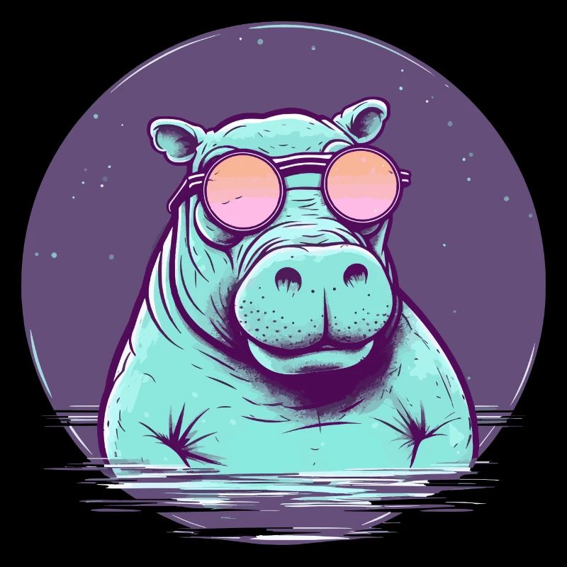 Hippopotame avec lunettes de soleil, Hippopotame, Cheval d’eau