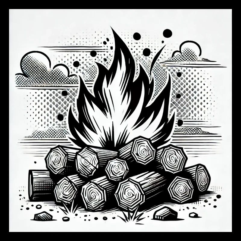 Feu de camp dans le style de la bande dessinée : chaleur et atmosphère
