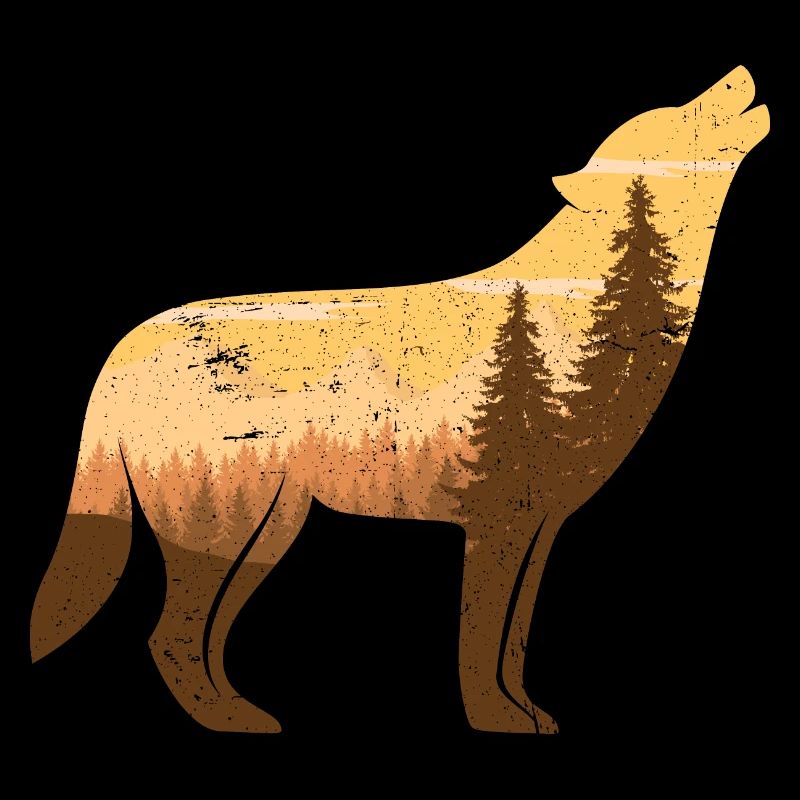 Howling wolf at full moon | Silhouette gift