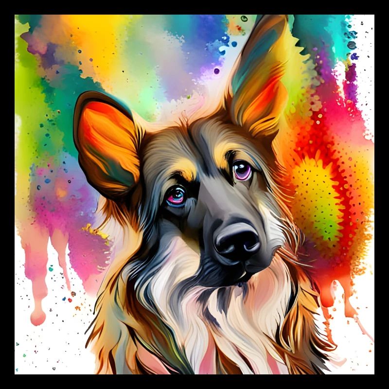 German Shepherd Splash Art Portrait