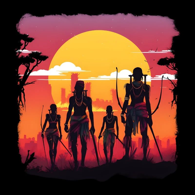 Synthwave african traditional hunters