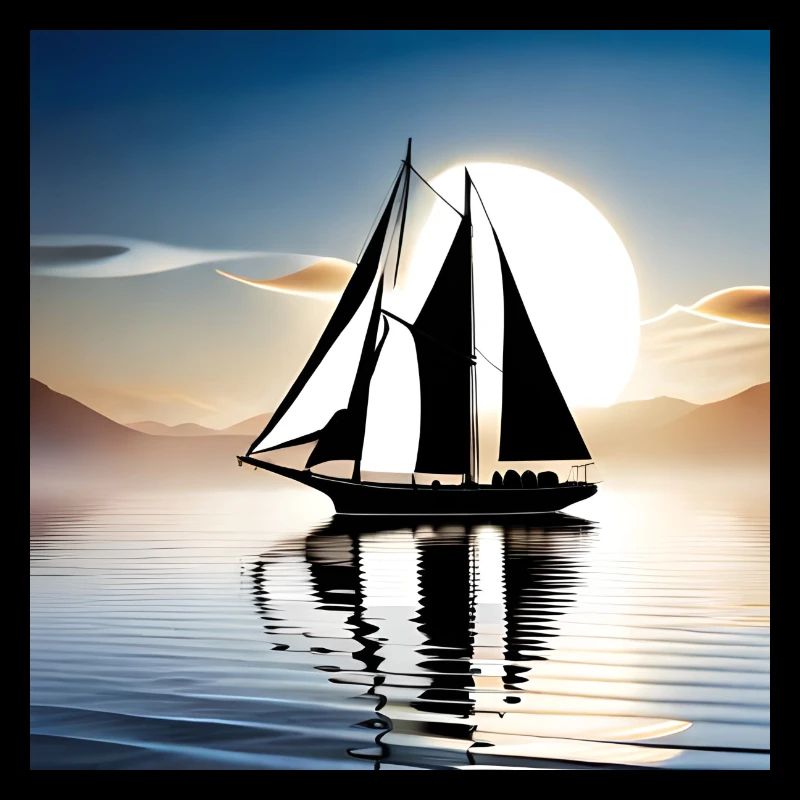 Sailing ship drawn in the sunset