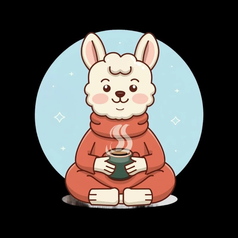 Lama mit Kaffeetasse