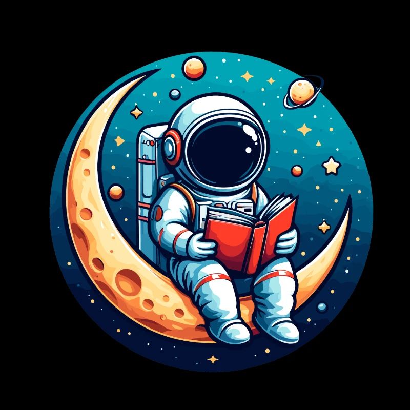 Astronaut auf dem Mond liest ein Buch