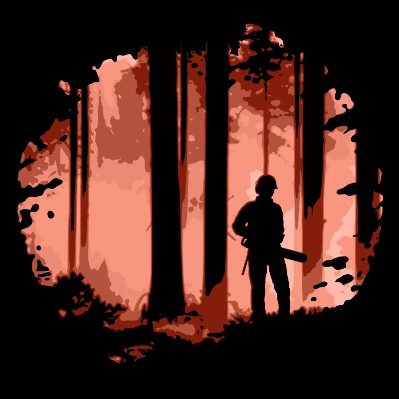 Forstwirt im Wald (Rot, Muster)