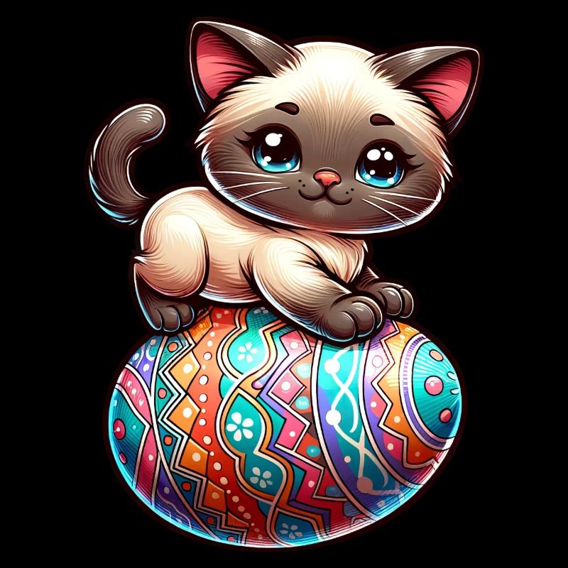 Siamese cat on easter egg