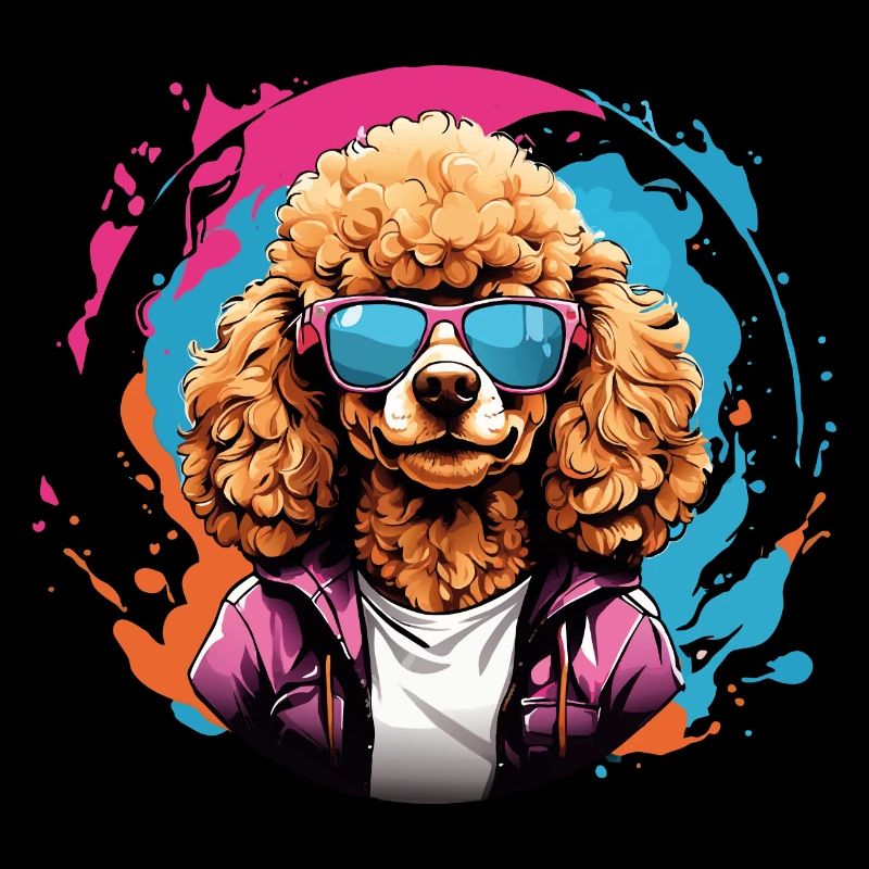 Caniche cool en lunettes de soleil dans une roue chromatique colorée
