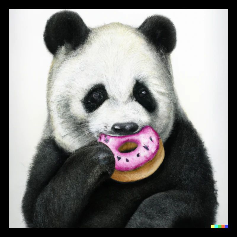 Porträt eines Pandas, der einen Donut isst