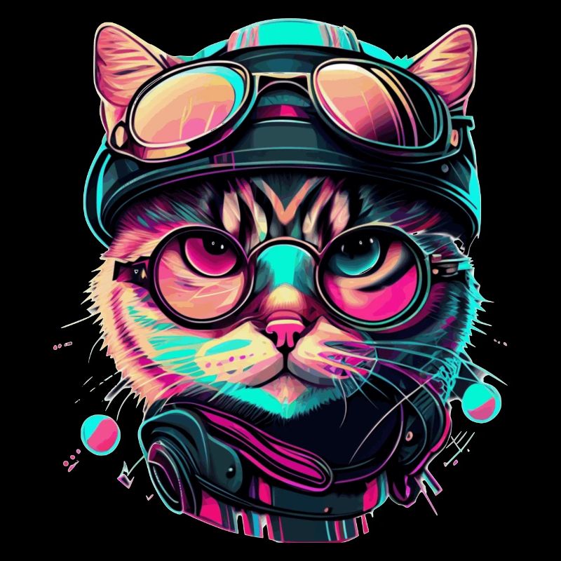 Racing driver cat in rainbow look as cool vector