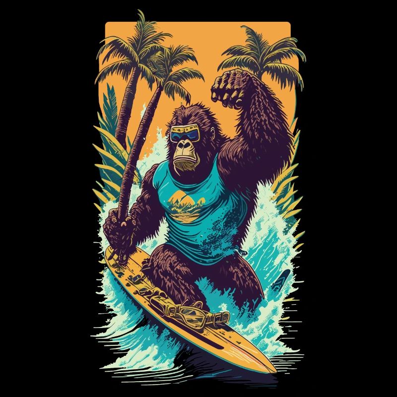 Surf Gorilla: The Retro Wave Illustration