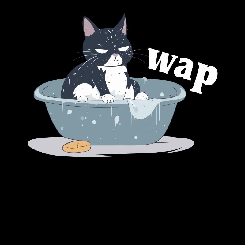 Calm Cat In Bath With Wap Lettering