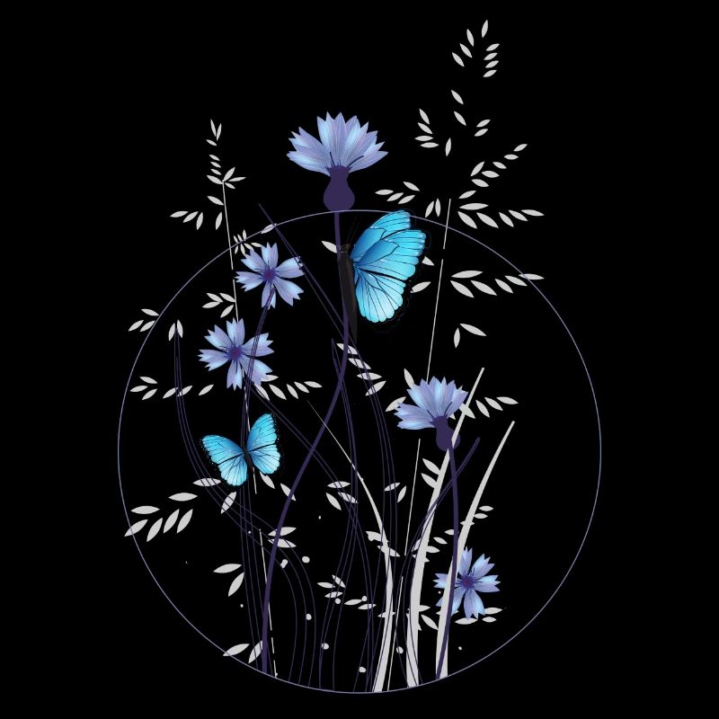 herbes délicates, bleuets et papillons