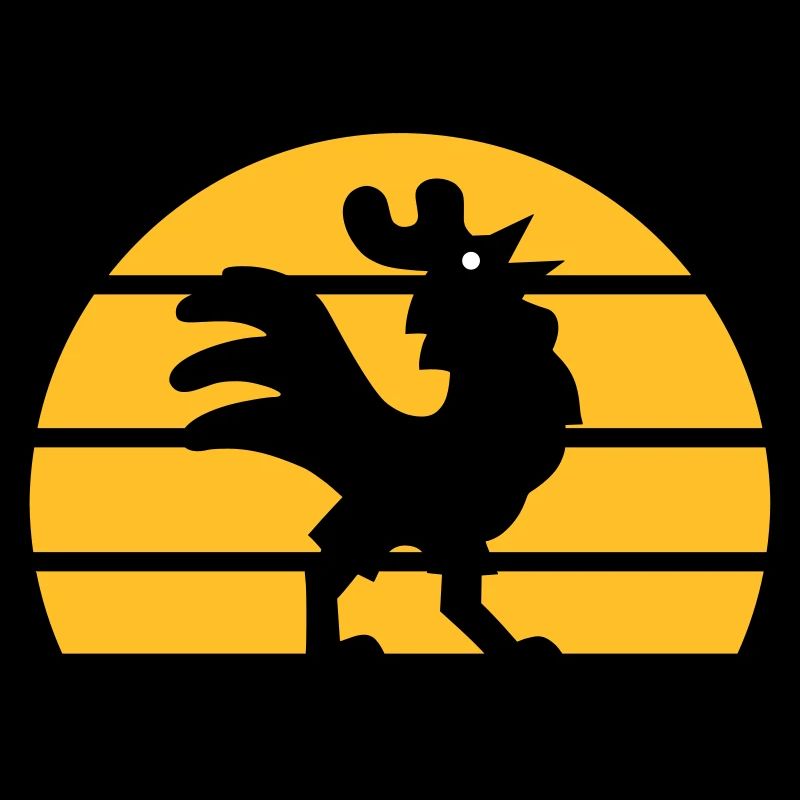 Crowing rooster in front of half the sun