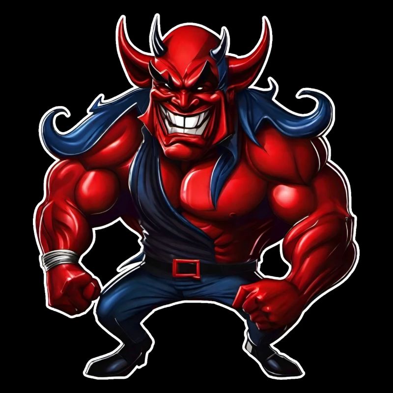 Evil grinning horror devil with muscles