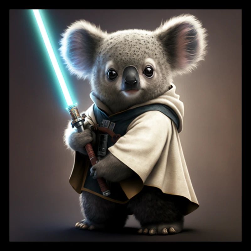 Padawan Koala kenobi avec son sabre laser