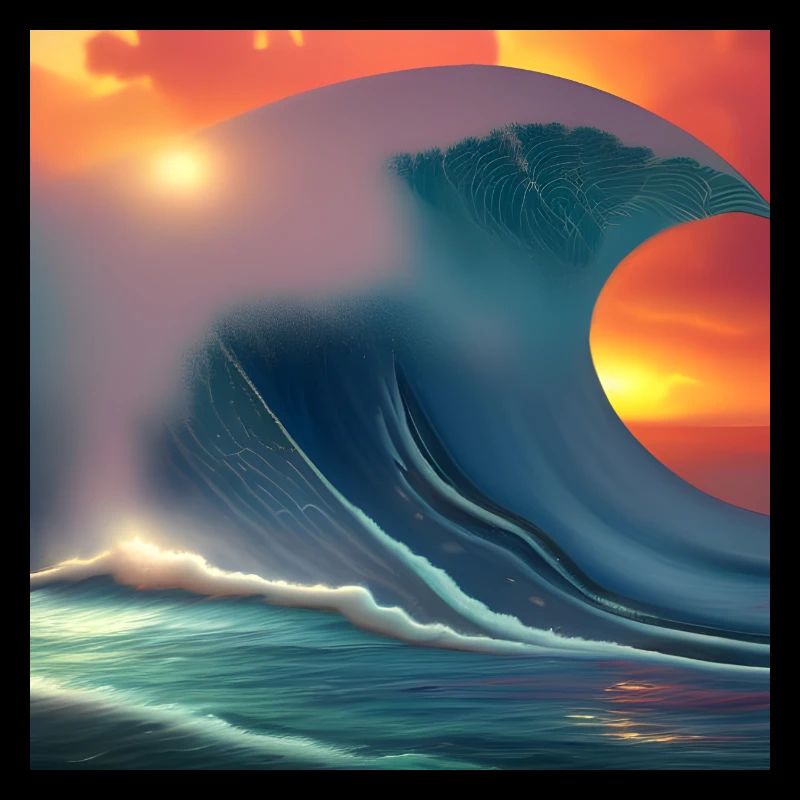 Grosse vague au coucher du soleil