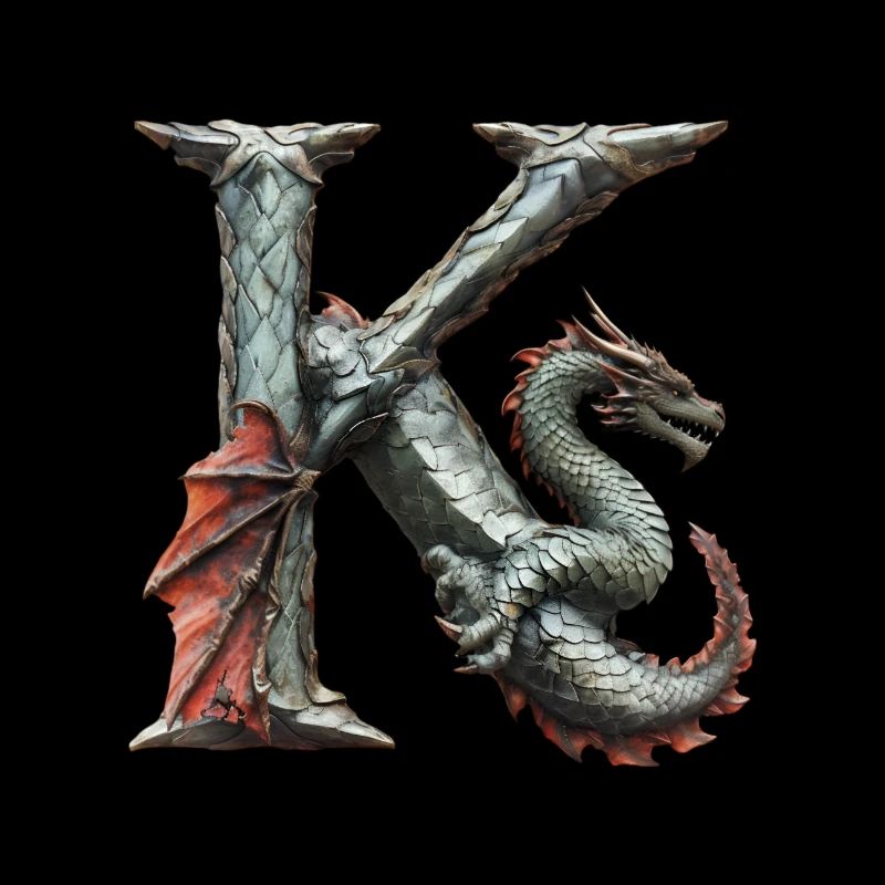 Lettre « K » en forme de dragon.