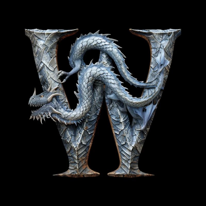 Buchstabe "W" im Drachendesign.