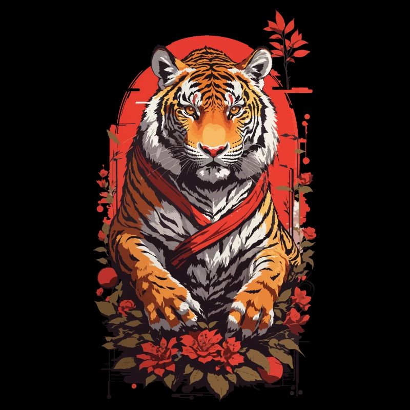 Rétro Tiger Kunst Design de Style d’Art asiatique