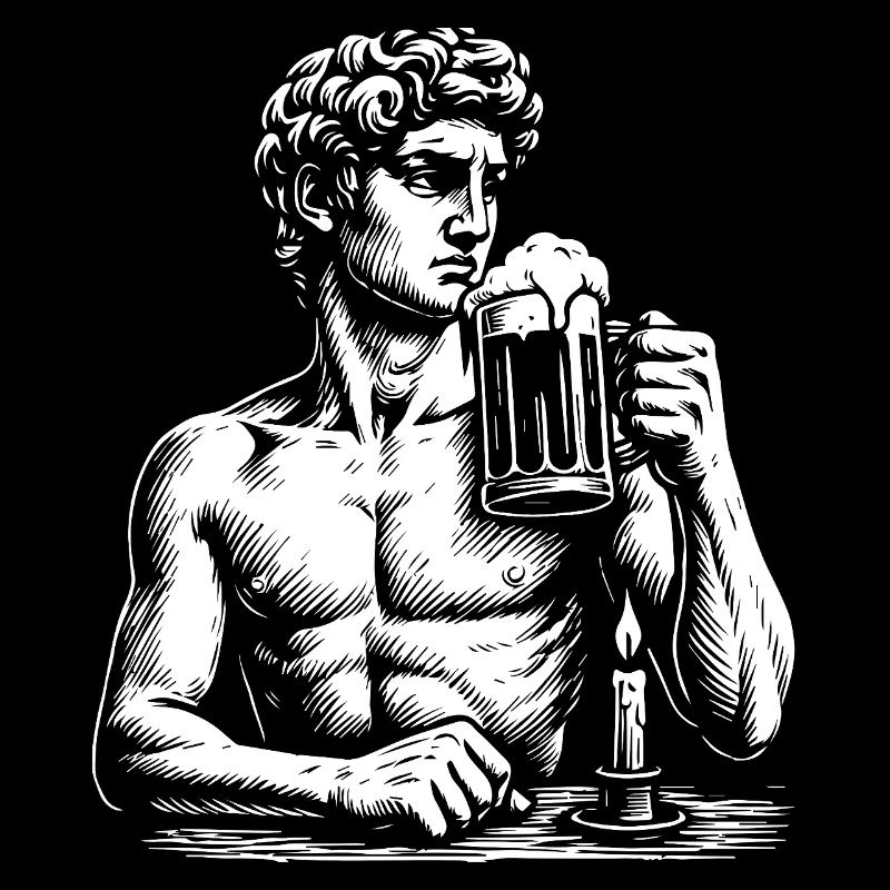 David sculpture by Michelangelo drinks beer