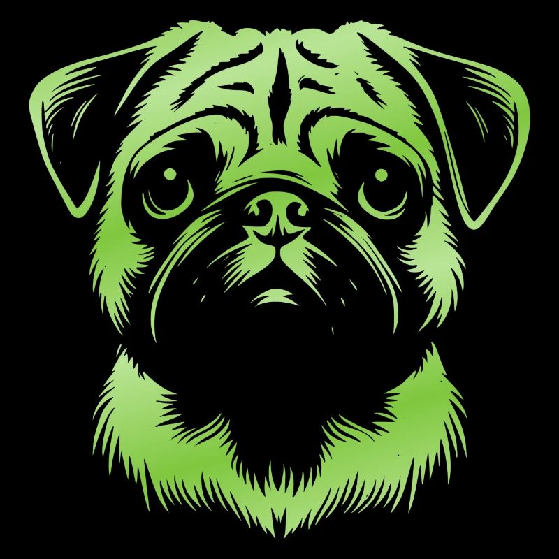 Pug, Dog Head, Drawing Green