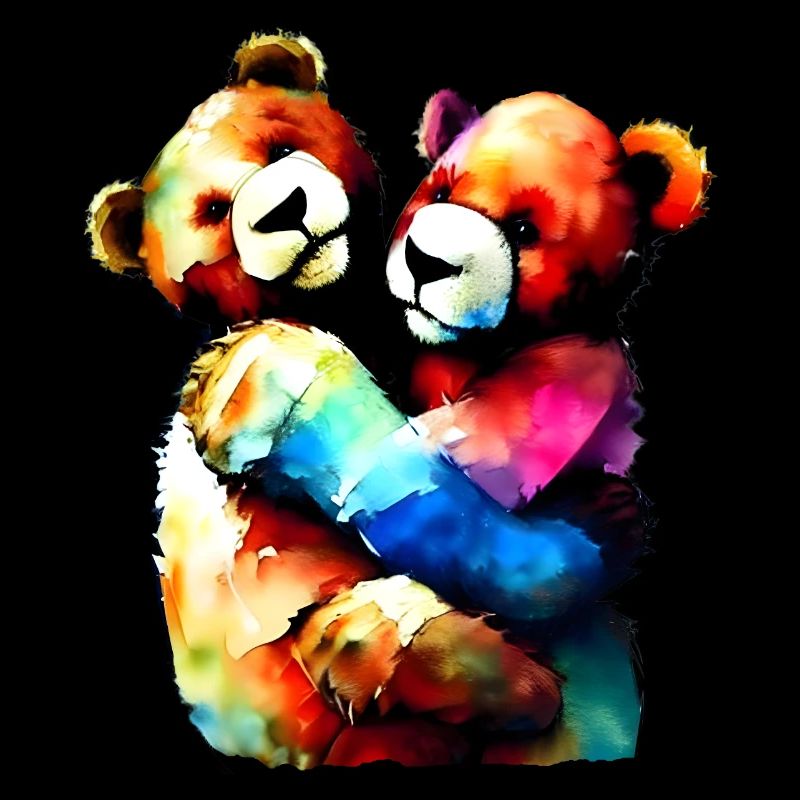Two teddies cuddling