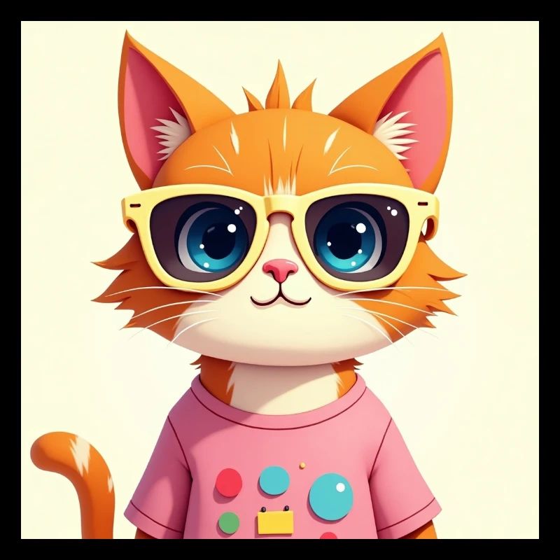 Flux Dev Chat de dessin animé vibrant aux yeux bleus vifs