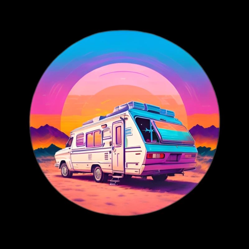Caravane sur la plage au coucher du soleil