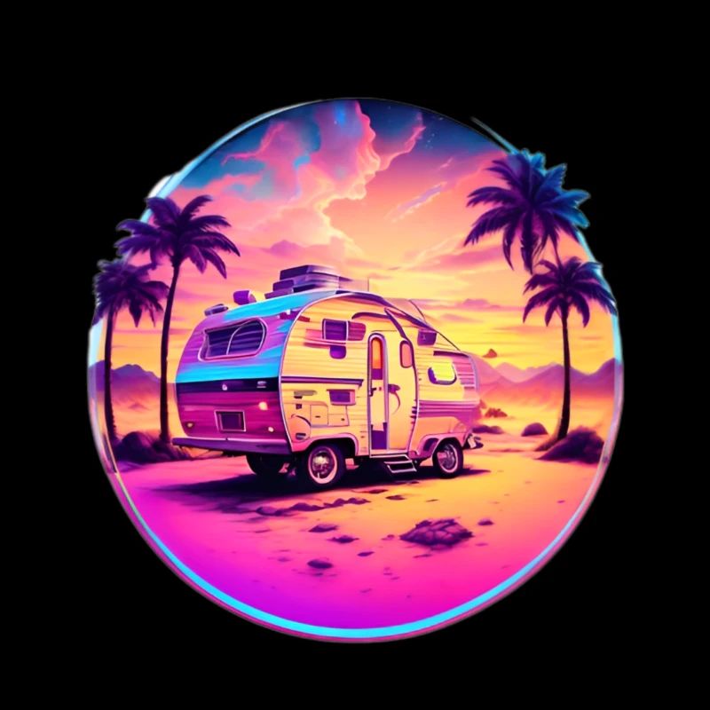 Camping car sur la plage au coucher du soleil