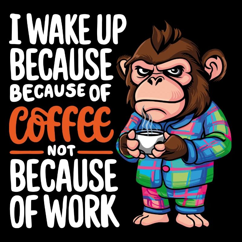 Morgenkaffee Morgenmuffel Schimpanse mit Kaffee