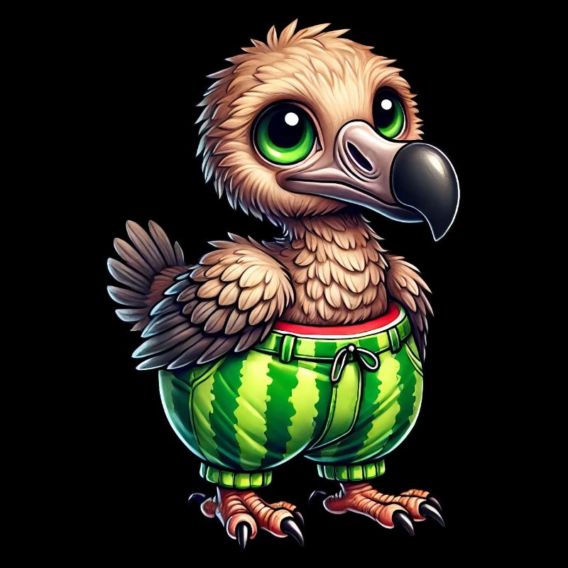 Whimsical dodo with watermelon funny fruity