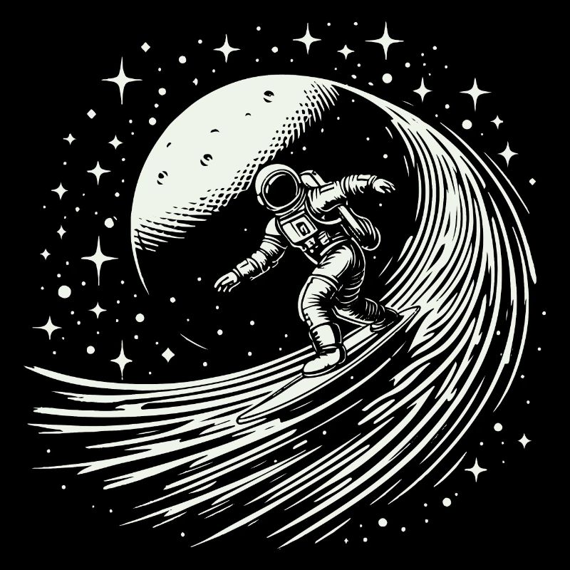 Surfeur cosmique, astronaute surfant dans l’espace, lune